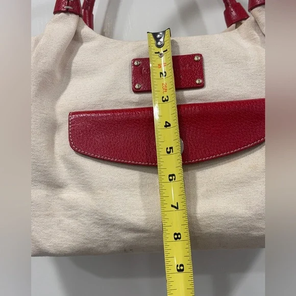 Kate Spade Red Leather & Cream Canvas Kent Stevie Shoulder Bag Satchel Sample - Picture 11 of 16